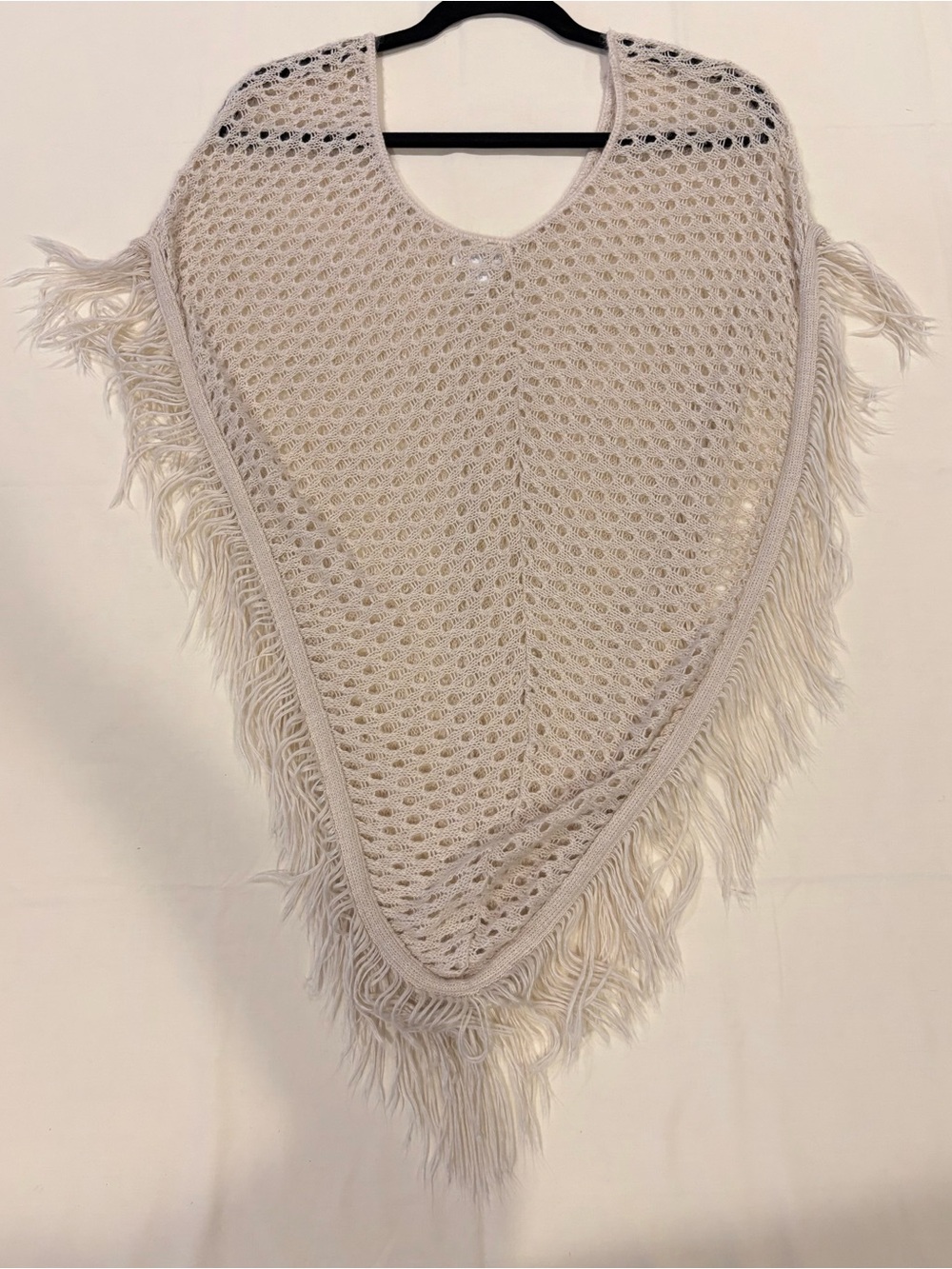Charming Charlie Cream Crochet Fringe Poncho